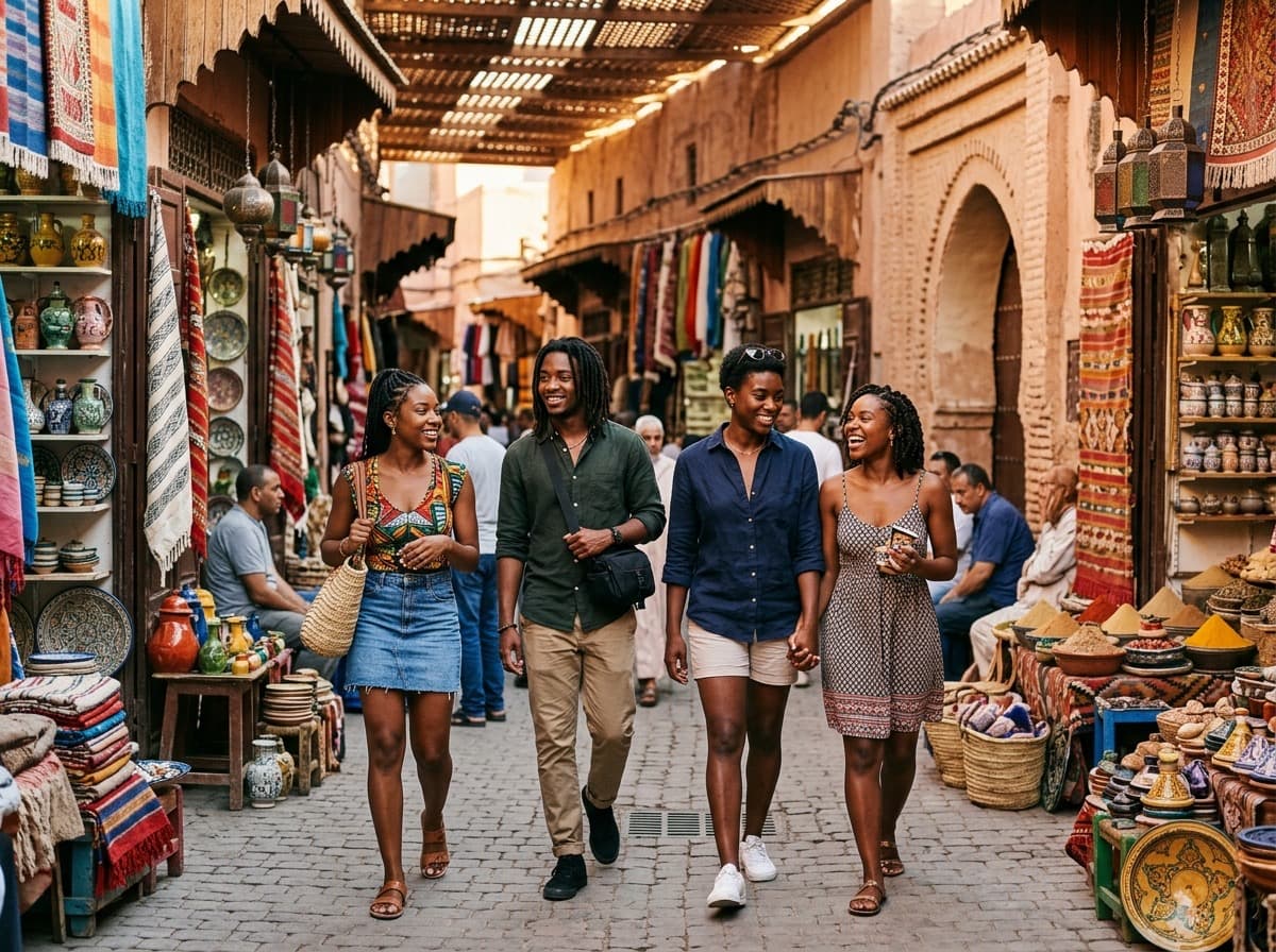 Travelers exploring the vibrant historical market streets of Marrakech